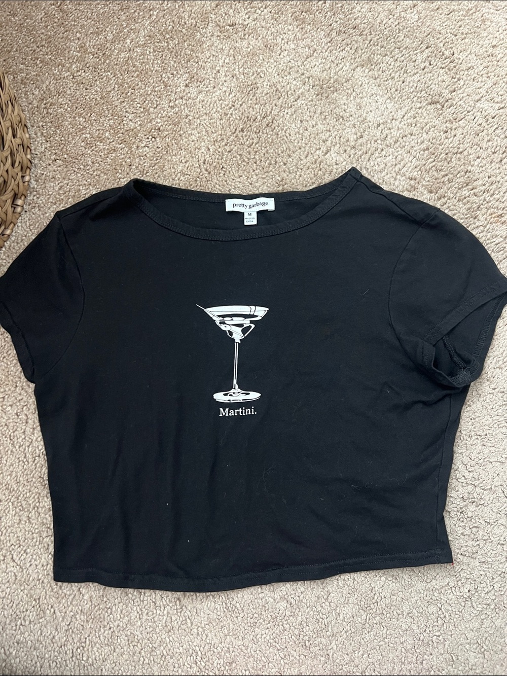 Pretty Garbage Black Martini Graphic Crop Top